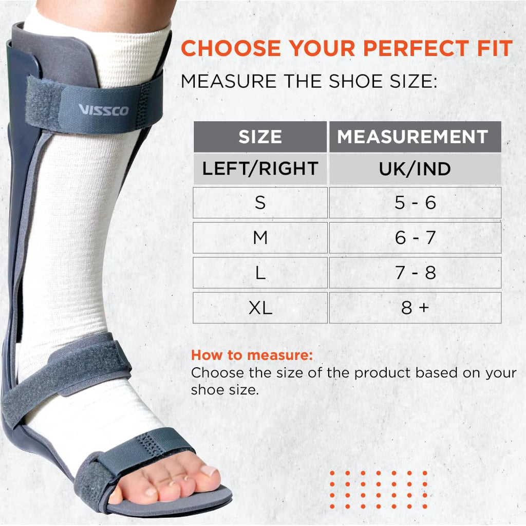 VISSCO FOOT DROP SUPPORT WITH PADDING, FOR PERONEAL NERVE PALSY, FREE STOCKINETTE, LIGHTWEIGHT (GREY)