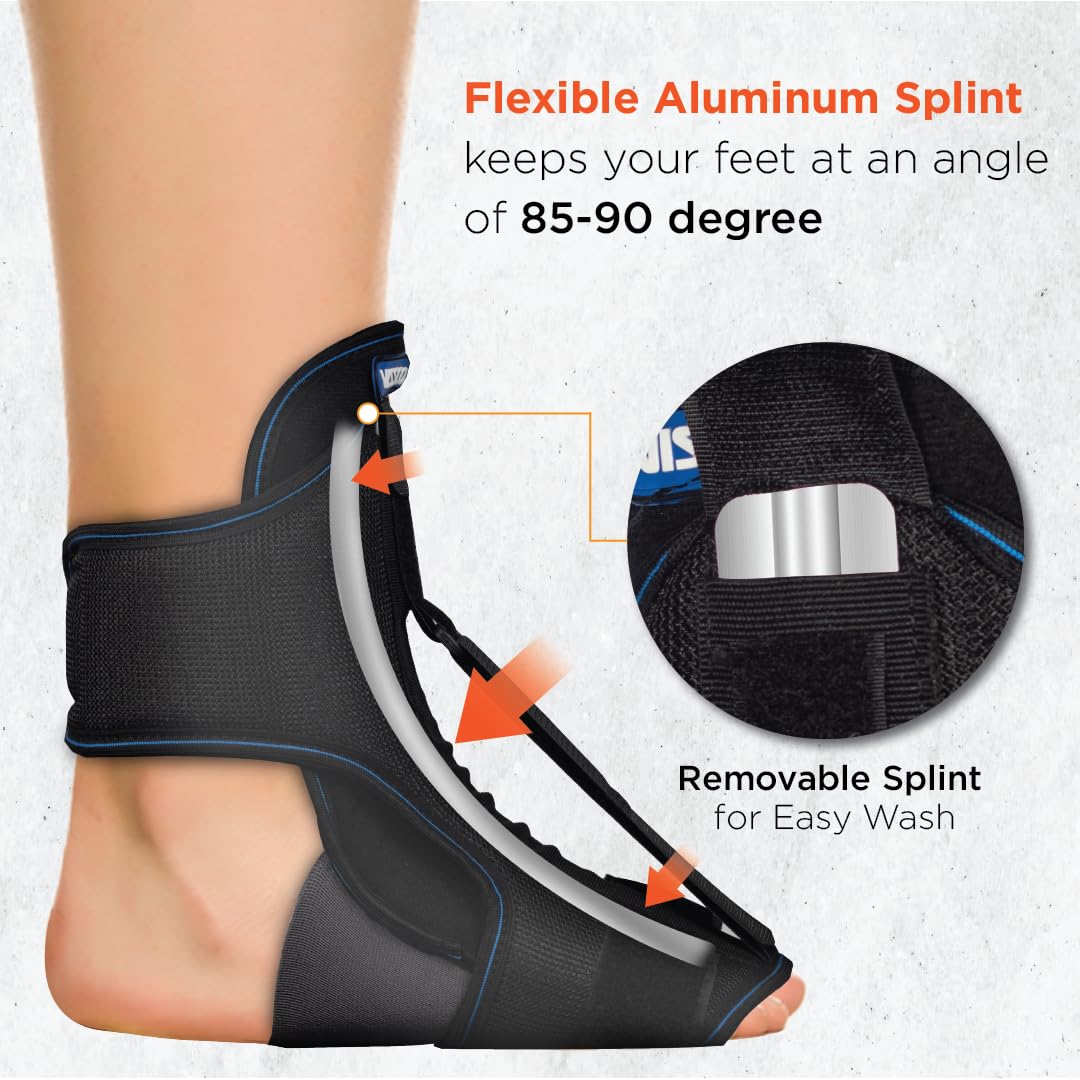 VISSCO FOOT RAISER WITH DETACHABLE SPLINTS, SUPPORT FOR PLANTAR FASCIITIS (BLACK)