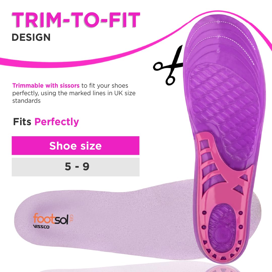 VISSCO FOOTSOL PREMIUM GEL INSOLES FOR ALL DAY COMFORT & PAIN RELIEF - FOR WOMEN ( SHOE SIZE 5-9)