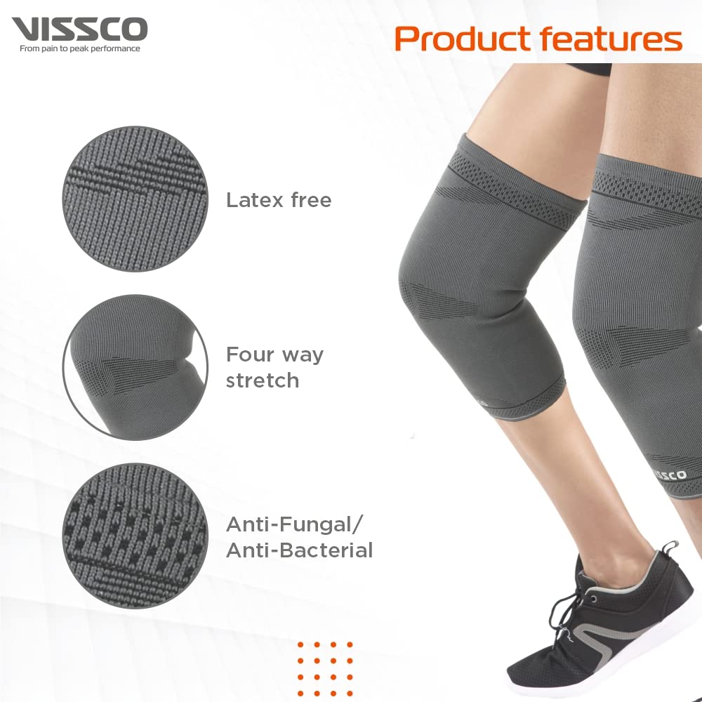 VISSCO STRECHABLE 2D KNEE CAP | IDEAL MILD SUPPORT FOR FREE KNEE MOVEMENT - GREY