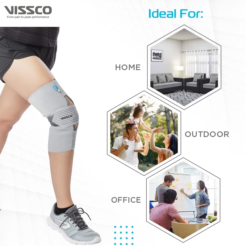 VISSCO KNEE WRAP WITH LOOP ELASTIC TECHNOCLOGY | GREY (SINGLE PIECE)