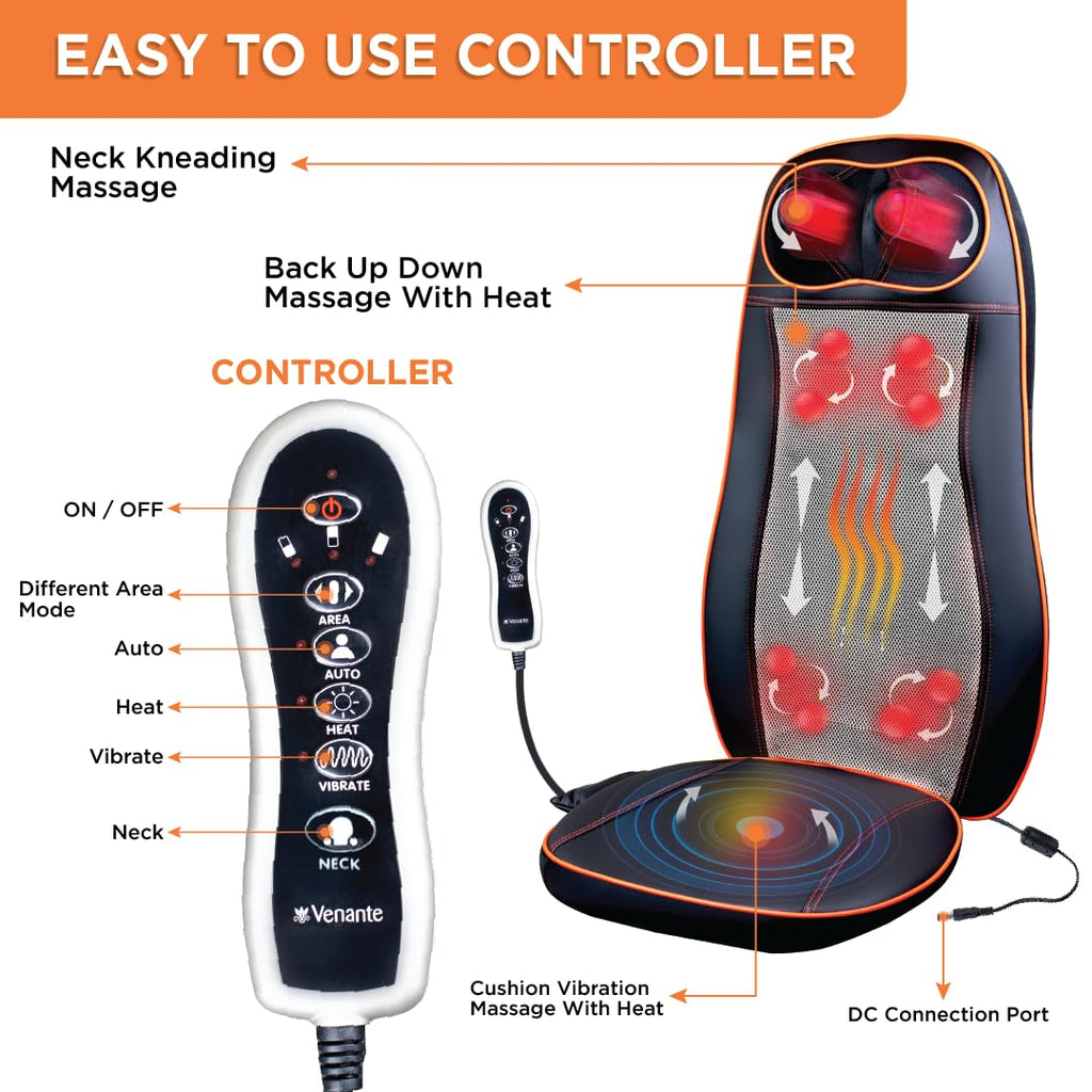 VISSCO BACK AND NECK RELAXER | ELECTRIC ROLLING MASSAGER WITH SEAT VIBRATION FOR LOWER BACK PAIN (BLACK)