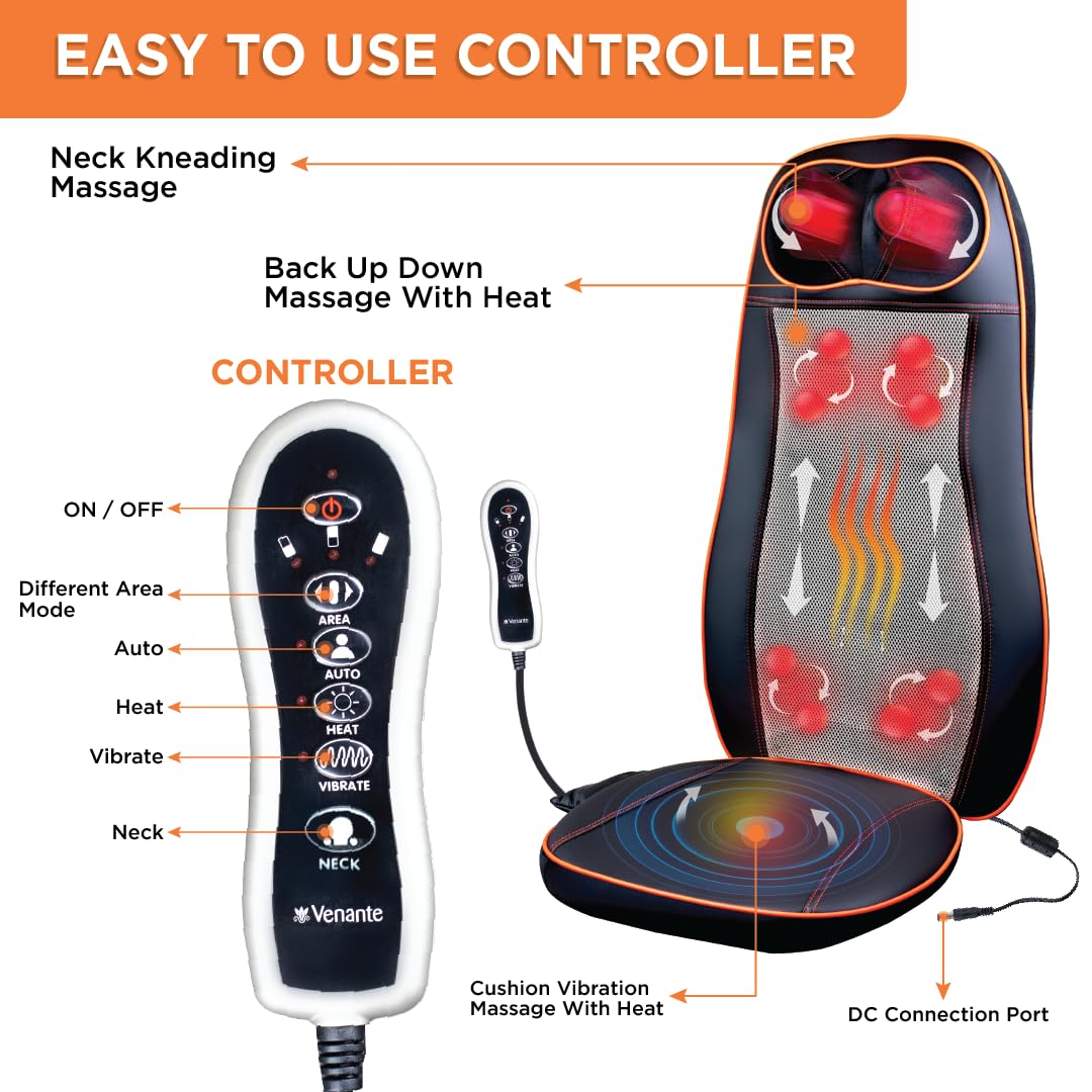 VISSCO BACK AND NECK RELAXER | ELECTRIC ROLLING MASSAGER WITH SEAT VIBRATION FOR LOWER BACK PAIN (BLACK)