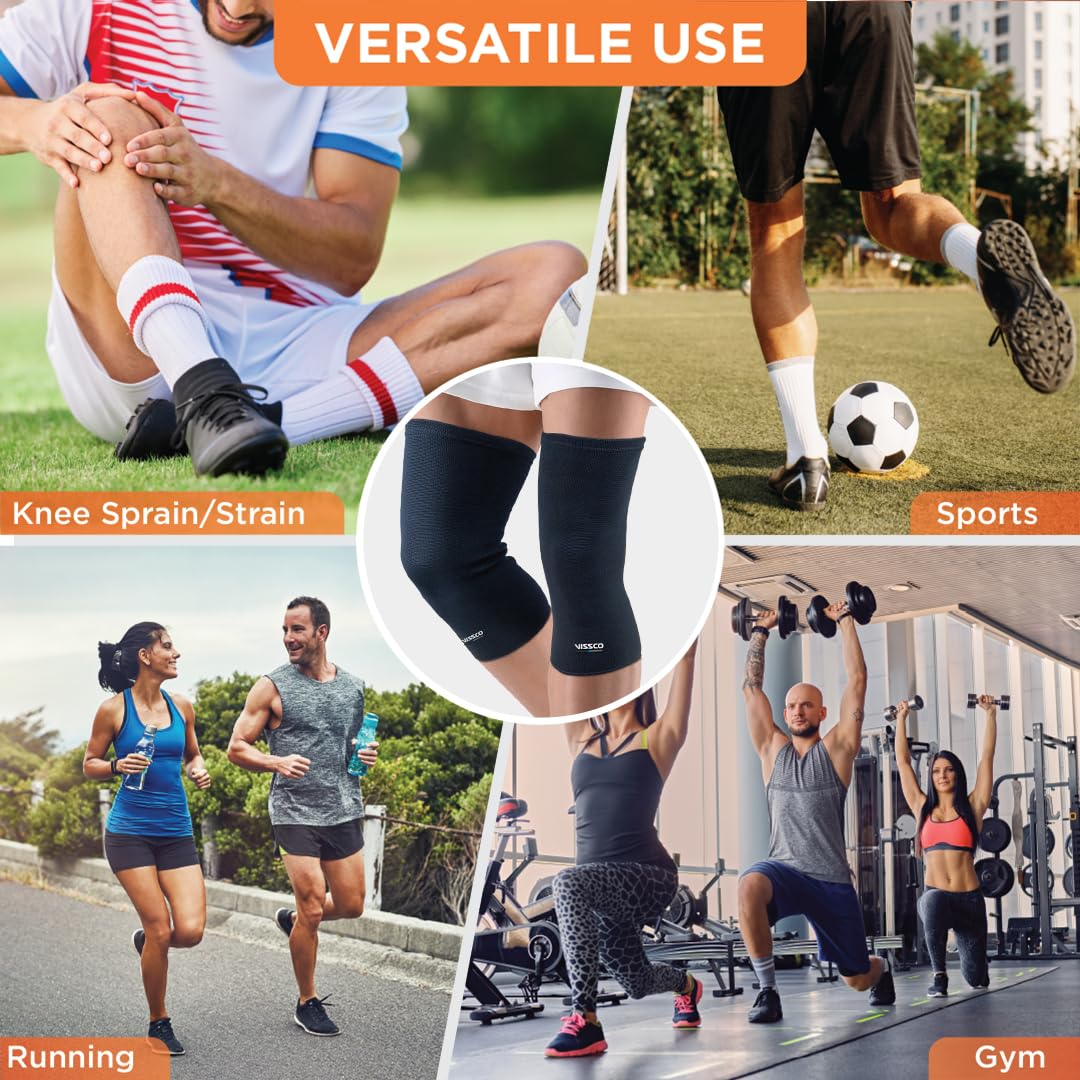 VISSCO SPRO KNEE CAP PLUS | IDEAL MILD SUPPORT FOR FREE KNEE MOVEMENT- BLACK (IN PAIR)