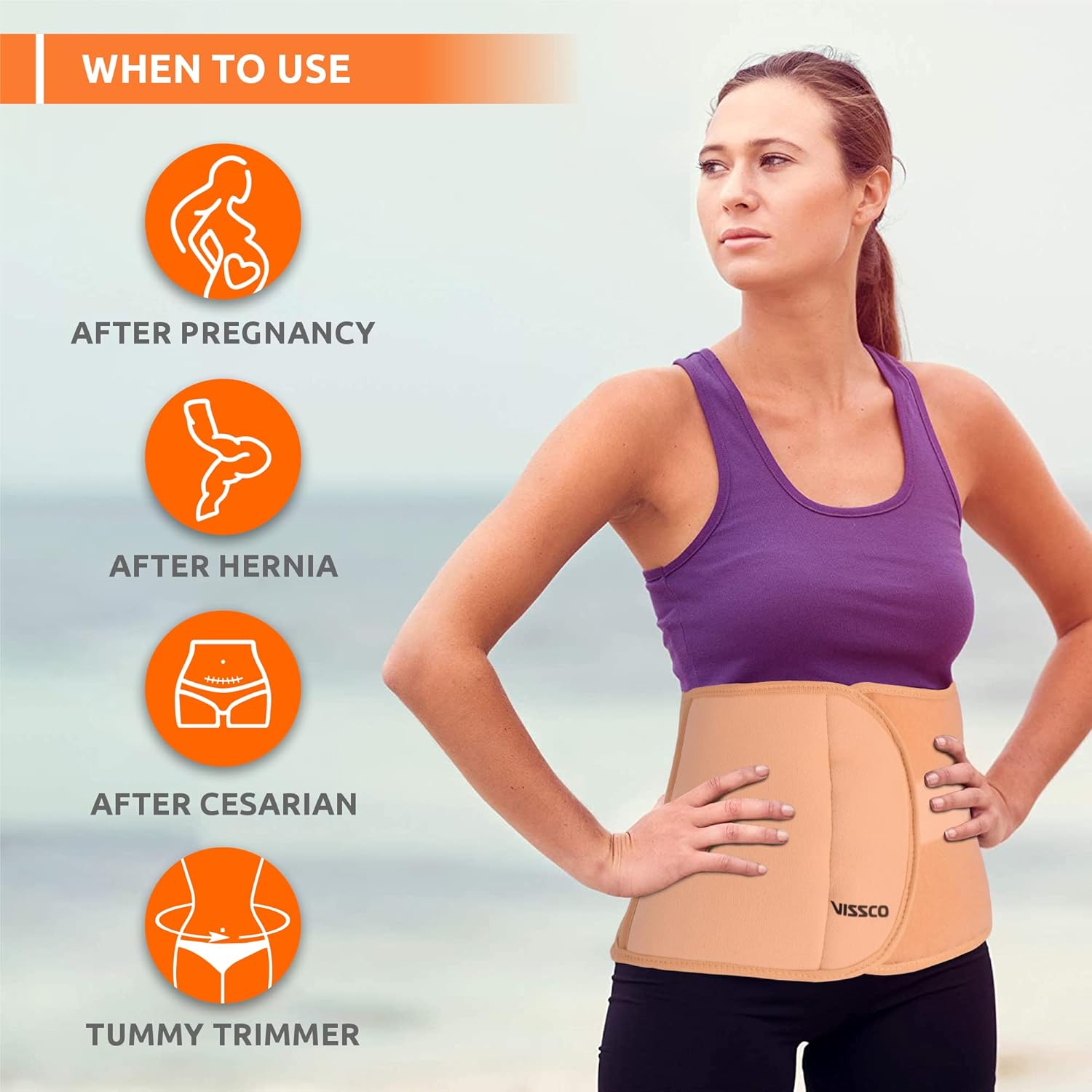 VISSCO ABDOMINAL BELT 8" SUPPORT THE WEAK ABDOMINAL MUSCLES TO RELIEF PAIN