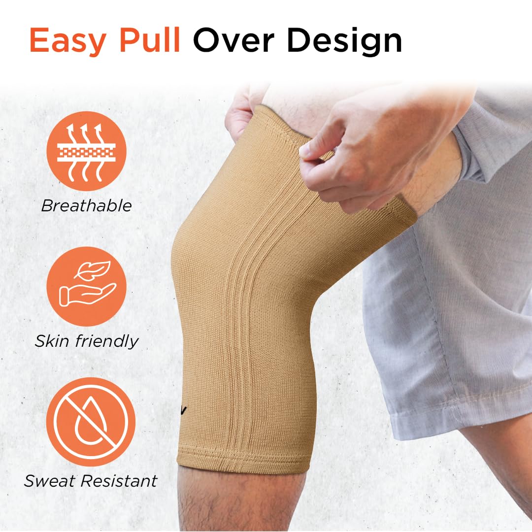 VISSCO TUBULAR ELASTIC KNEE CAP | MILD SUPPORT FOR FREE KNEE MOVEMENT (BEIGE)