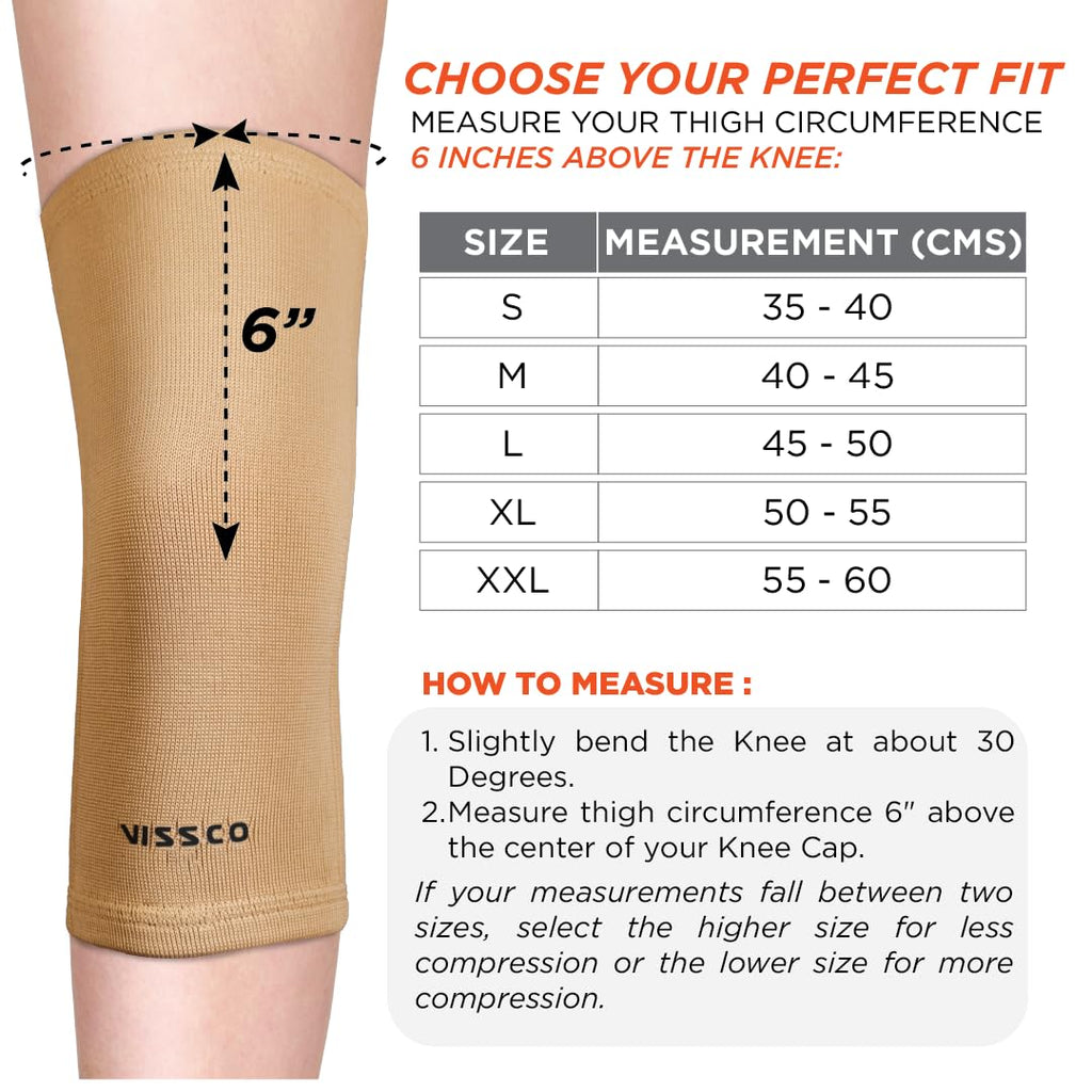 VISSCO TUBULAR ELASTIC KNEE CAP | MILD SUPPORT FOR FREE KNEE MOVEMENT (BEIGE)