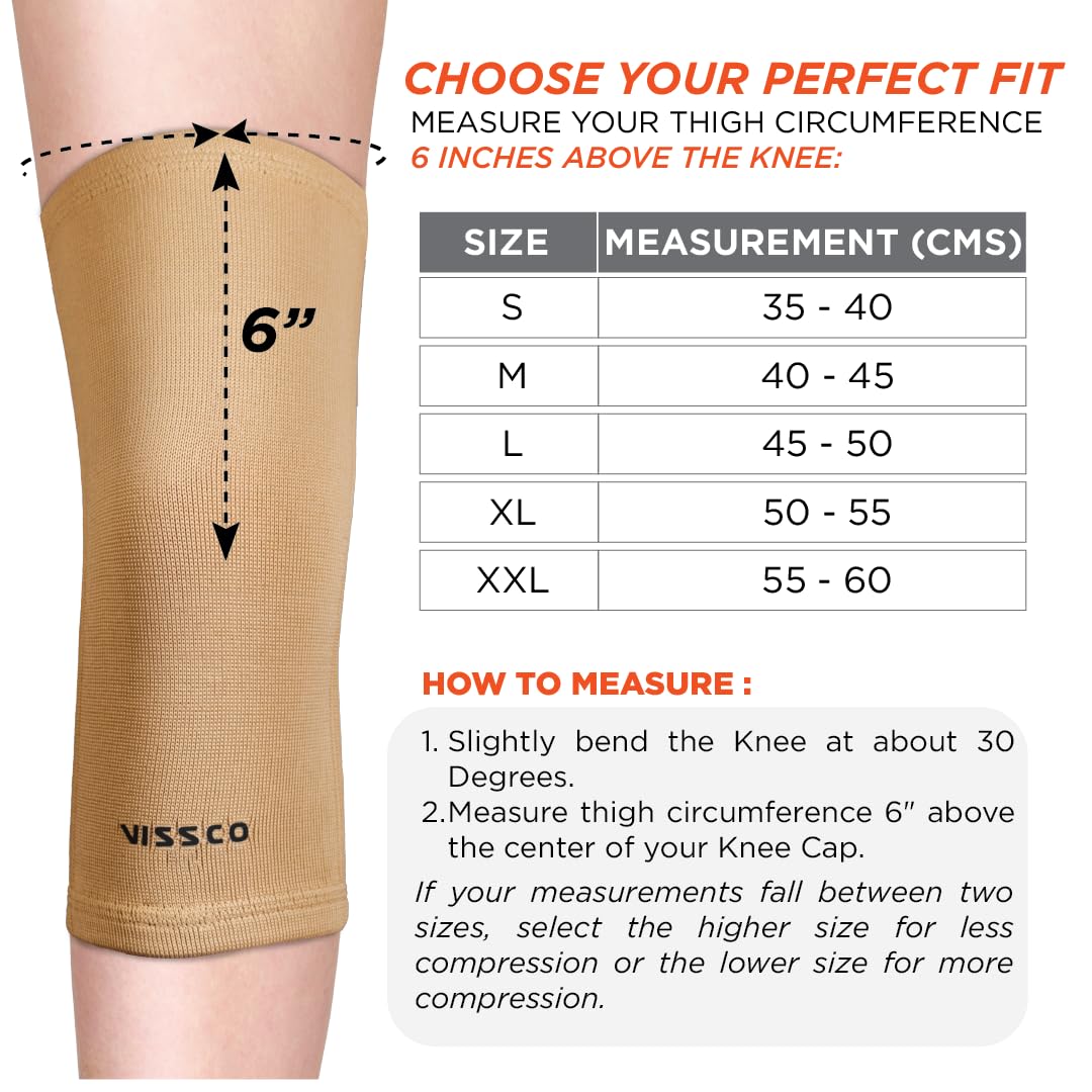 VISSCO TUBULAR ELASTIC KNEE CAP | MILD SUPPORT FOR FREE KNEE MOVEMENT (BEIGE)