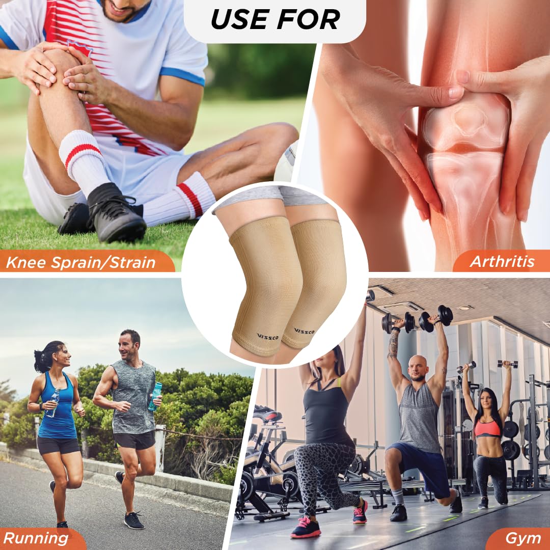 VISSCO TUBULAR ELASTIC KNEE CAP | MILD SUPPORT FOR FREE KNEE MOVEMENT (BEIGE)
